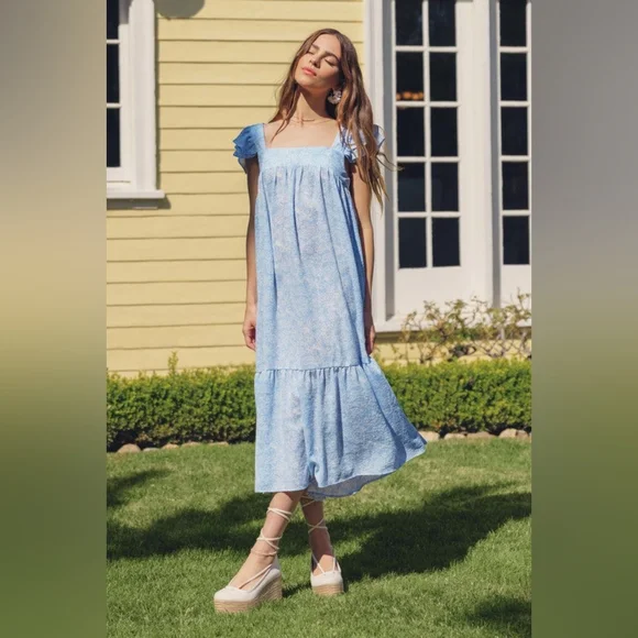 By the River Midi Flutter Sleeve Floral Dress NWT - Picture 6 of 10